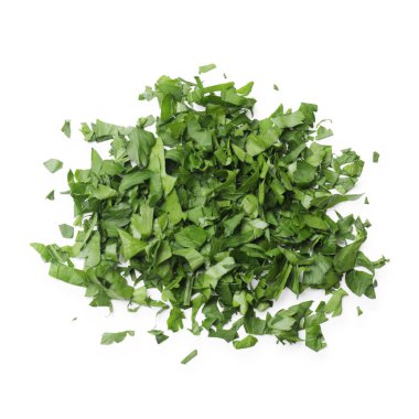 Doğranmış maydanoz yaprakları beyaz, üst manzara