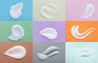 Vücut kremi, kolaj. Farklı renklerde örnekler, üst görünüm