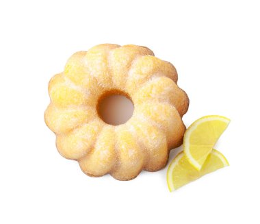 Lezzetli limonlu pasta ve taze meyve dilimleri.