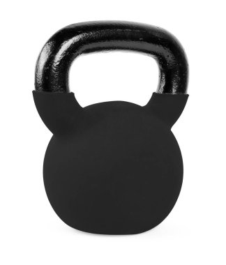 Beyaza izole edilmiş siyah bir kettlebell. Çalışma ekipmanları