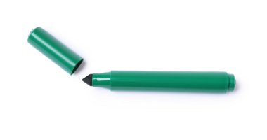 One green marker isolated on white, top view