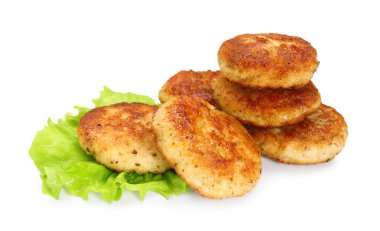 Lezzetli köfteler ve marul beyazın üzerinde izole.