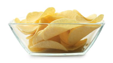 beyaz izole kase lezzetli patates cipsi