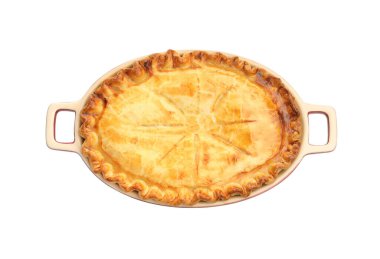 Lezzetli ev yapımı turta, beyaza izole edilmiş, üst manzara.