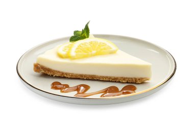Nane ve karamel soslu lezzetli limonlu cheesecake.