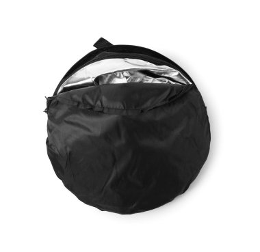 Bir ışık yansıtıcısı beyaza izole edilmiş, üst manzara. Fotoğraf stüdyosu ekipmanı