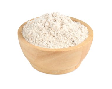 Beyaz kasedeki kahverengi pirinç unu.