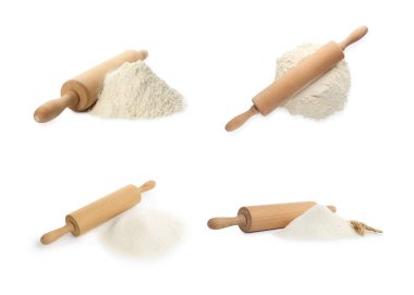 Tahta oklavalı un, beyaz kolaj.