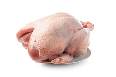 Bütün bir çiğ hindi beyazda izole edilmiş.