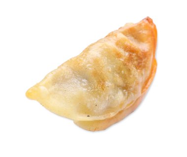 Bir kızarmış gyoza hamur tatlısı, beyaz üzerine izole edilmiş.