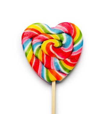 Lezzetli kalp şekilli lolipop beyaz, üst görünümde izole