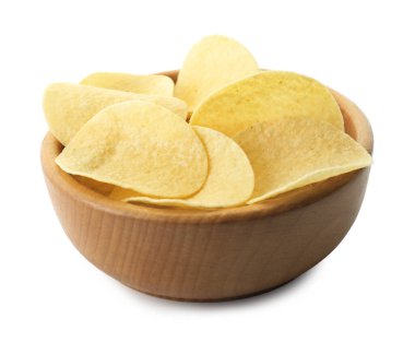 beyaz izole kase lezzetli patates cipsi