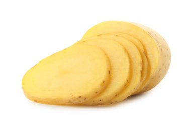 Slices of raw potato isolated on white