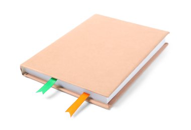 Beyaz üzerine izole edilmiş kurdele yer imleri olan kitap