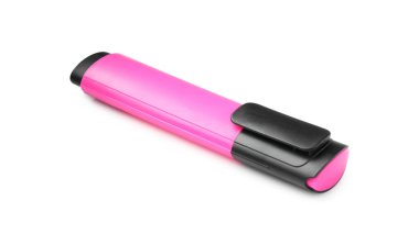 Beyaza izole edilmiş parlak bir fosforlu kalem. Okul sayfası