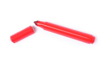 One red marker isolated on white, top view