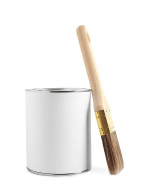 Kapalı boya ve fırça kutusu beyaza izole edilmiş.