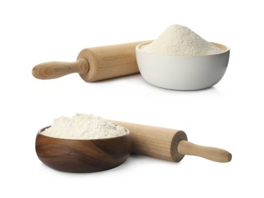 Beyaz üzerinde un bulunan yuvarlanan iğneler.