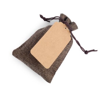 Etiketli çuval beyazı, üst görünümde izole edilmiş