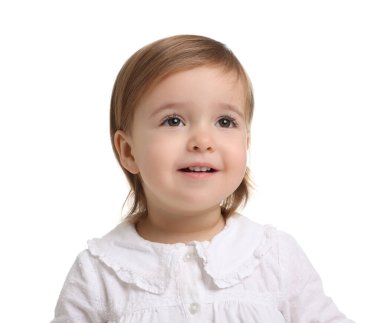Beyaz arka planda sevimli küçük kız bebek