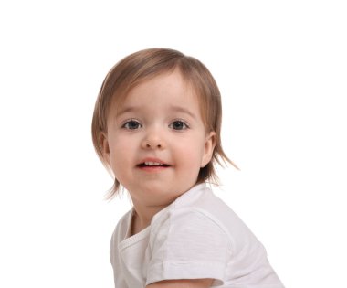 Beyaz arka planda sevimli küçük kız bebek