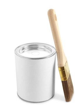 Kapalı boya ve fırça kutusu beyaza izole edilmiş.