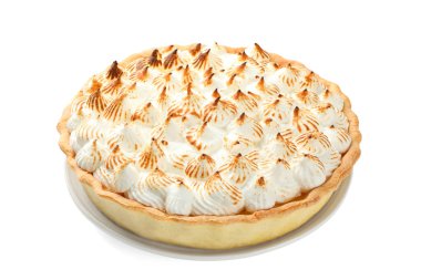 Beyazın üzerine izole edilmiş lezzetli bir kremalı pasta.