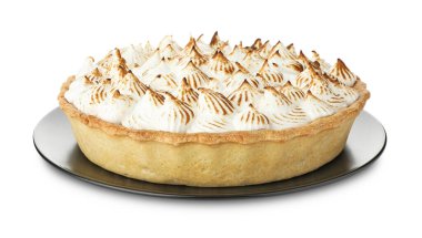 Beyazın üzerine izole edilmiş lezzetli bir kremalı pasta.