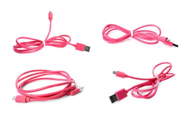 Beyaz arkaplanda USB şarj kablosu, ayarla