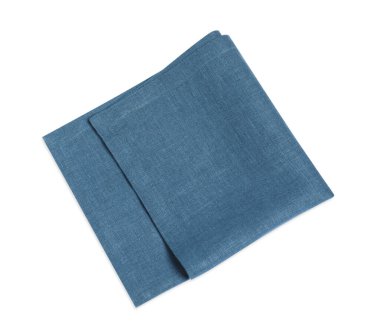 Bir mavi katlanmış peçete beyaza izole edilmiş, üst manzara