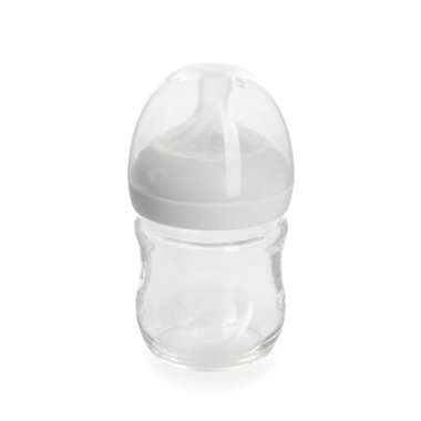 One empty feeding bottle isolated on white