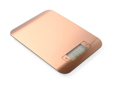 Modern elektronik mutfak ölçeği beyaza izole edilmiş.