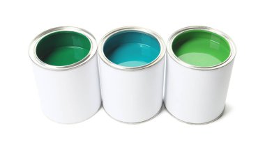 Beyaza izole edilmiş farklı boya kutuları