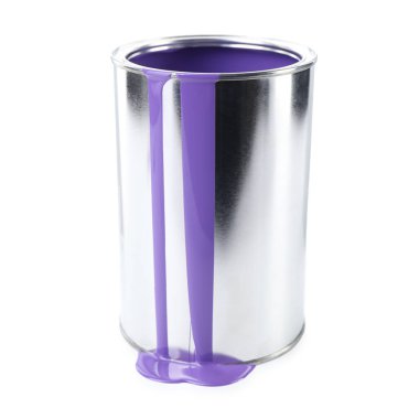 Can of violet paint isolated on white
