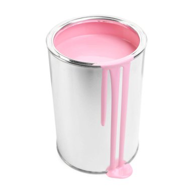 Can of pink paint isolated on white