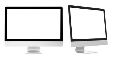 Computer monitor with blank screens isolated on white, collage