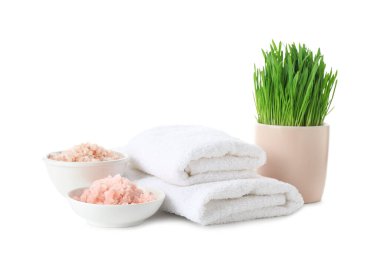 Spa composition with wheatgrass isolated on white