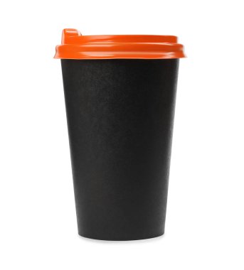 One black paper takeaway cup on white background