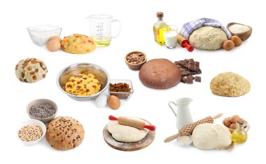 Different types of dough isolated on white, set