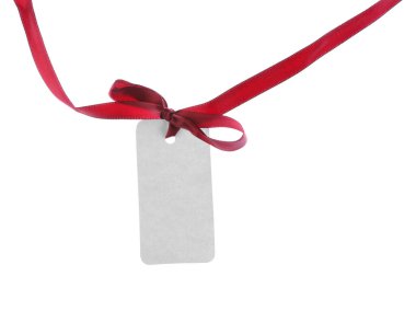 Beyaz üzerinde kırmızı kurdele yayı olan boş etiket