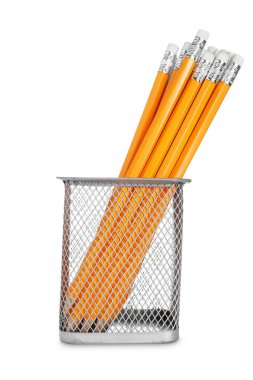 Many pencils in holder isolated on white
