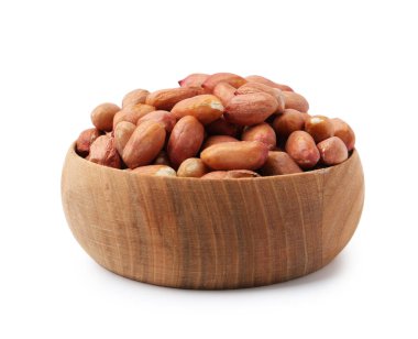 Fresh peanuts in bowl isolated on white