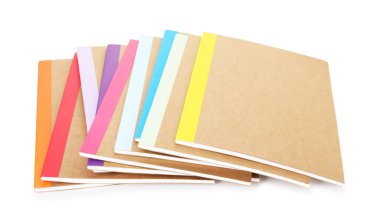 Different copybooks isolated on white. School stationery
