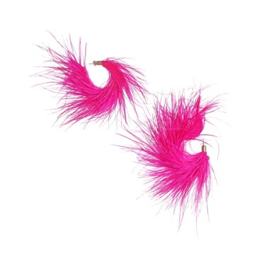 Beautiful pink earrings in air isolated on white