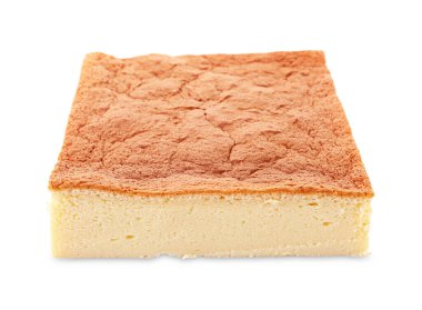 Tasty japanese Castella sponge cake isolated on white