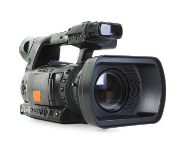 Modern profesyonel video kamera beyaza izole edildi