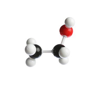 Molecule of ethanol isolated on white. Chemical model