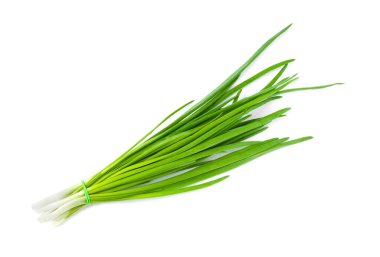 Bir demet taze soğan beyaz, üst görünüm izole