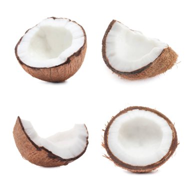 Set of fresh coconuts isolated on white
