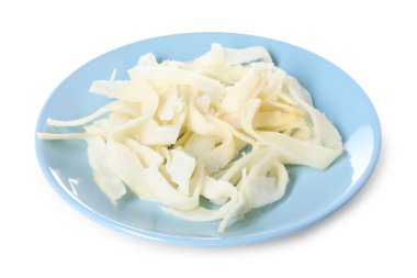 Kurutulmuş mürekkep balığı beyazın üzerinde izole edilmiş. Tuzlu atıştırmalık